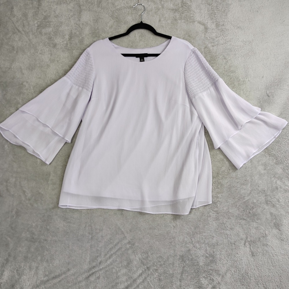 Studio Womens XL Blouse Lilac 2 Tier Sleeve Fairycore Popover Crepe Chiffon